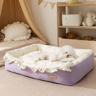 25年新款 花边保暖方窝靠枕小型犬猫窝泰迪狗床狗垫子宠物狗窝 秋季