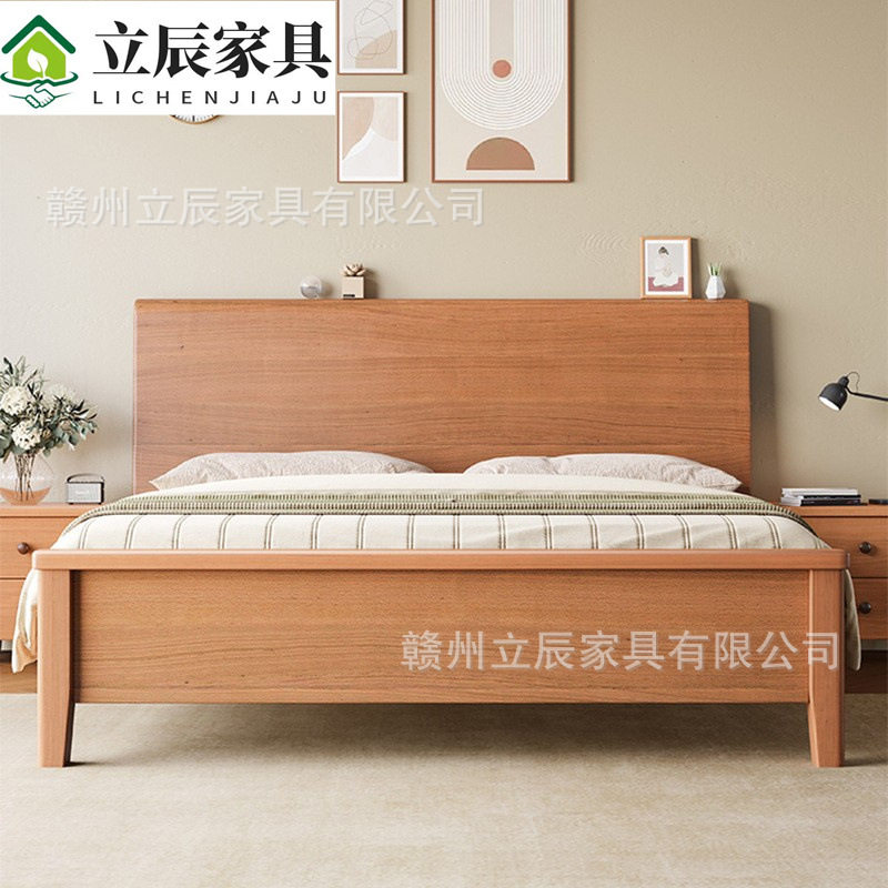 中古风实木床樱桃色小户型简约原木双人1.8米侧开高箱储物箱体床