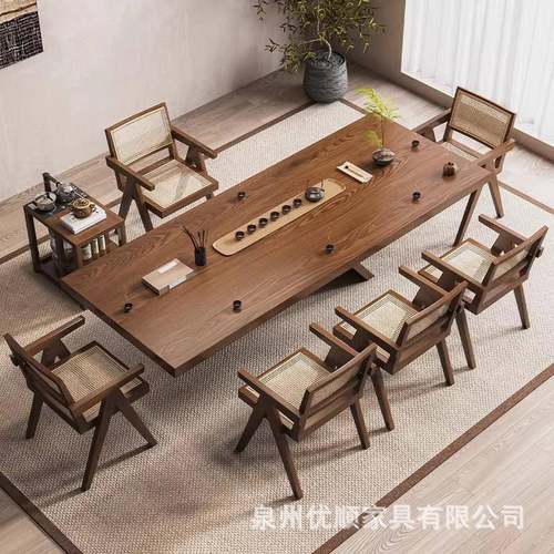 现代创意原木实木茶桌椅组合办公室茶台家用茶室客厅轻奢泡茶桌