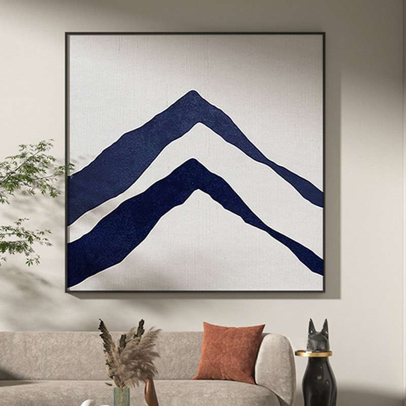 客厅沙发书房装饰画壁画蓝色简约山峰抽象艺术走廊玄关正方形挂画图片