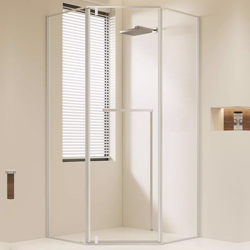 极窄钻石型淋浴房奶白色卫生间A干湿分平开门离隔断小户型浴屏定