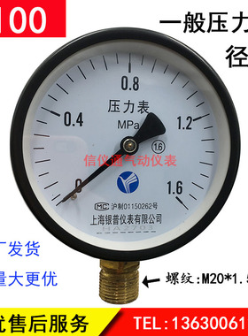 Y100普通压力表0-1.6 1 2.5 4mHpa高精度空压机表水压表气泵上海