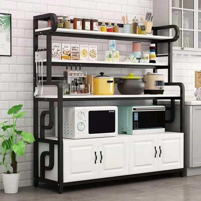 【602人收藏】厨房置物架落地多层置物柜带门多功能橱柜碗筷盘碟
