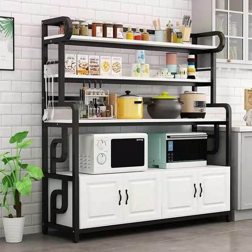 【602人收藏】厨房置物架落地多层置物柜带门多功能橱柜碗筷盘碟