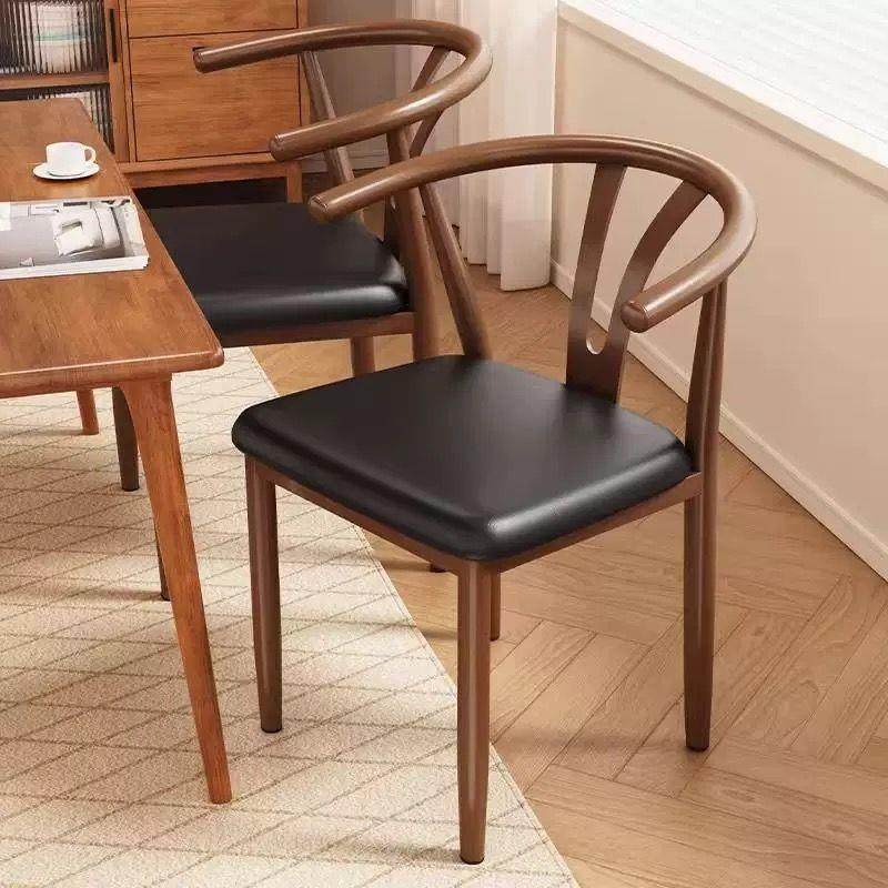 太师椅靠背椅子家用餐椅现代简约餐桌凳子牛角椅铁艺仿实木茶桌椅