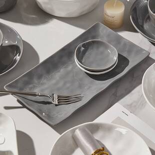 釉下彩碗盘餐具灰白布纹碗盘家用新款碗碟套装碗盘餐具整套微波炉