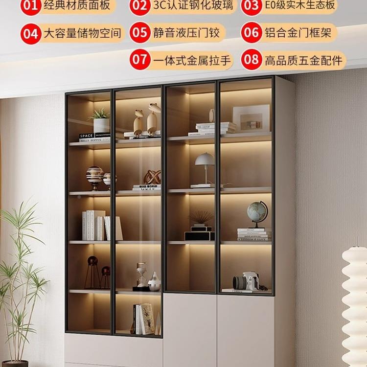 实木书柜体W-2497一整墙到顶新中式酒柜带门展璃示玻柜可订尺寸可