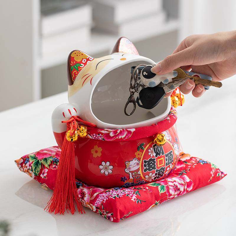 招财猫入户门钥匙收纳玄关摆件糖罐收纳盒客厅电视柜家居装饰品