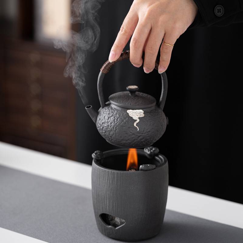 日式矾黑蜡烛围炉煮茶套装家用提梁壶煮茶器茶壶户外茶具炭火茶炉