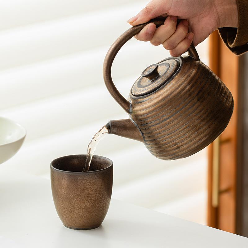 田高烧颜值纹横提梁壶复古泡茶壶家用办公玖室茶具酒店餐横纹提梁