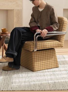 可旋转沙发椅客厅阳台休闲懒人沙发椅复古简约蓝色格子单椅