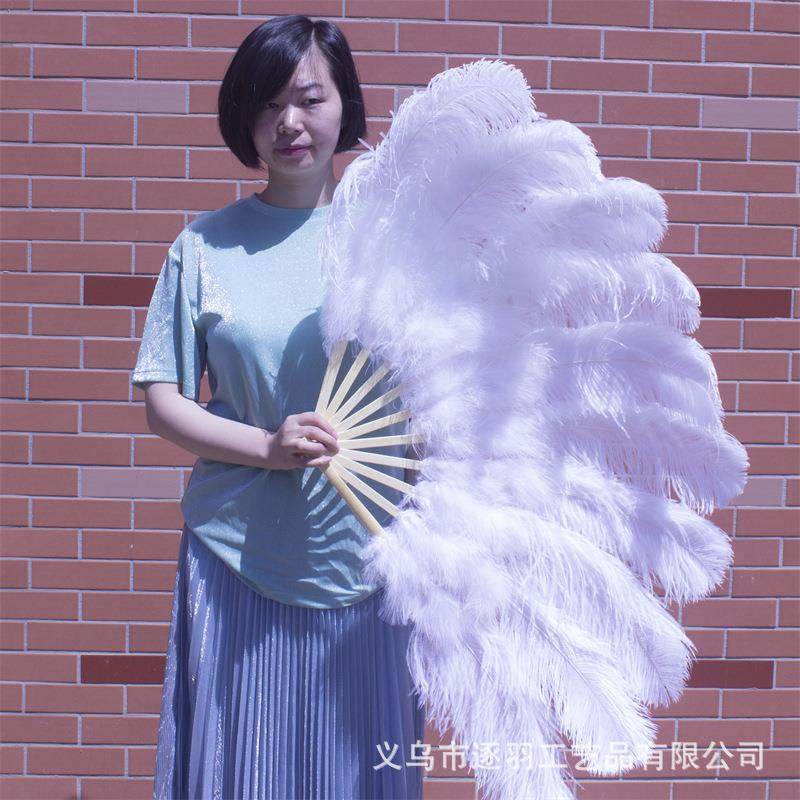 厂家直销大号鸵鸟羽毛扇肚皮舞蹈酒吧表演唱会道具白羽毛扇子包邮