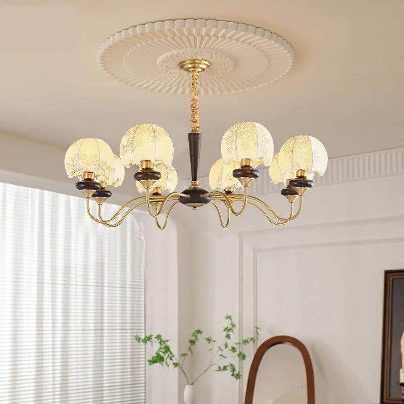 客厅主吊灯法式布艺花纹卧室灯美式复古餐厅灯南洋风实木胡桃木