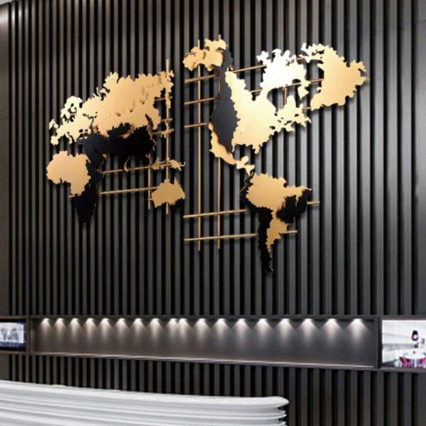北欧世界地图墙上金属壁饰客厅家装酒店大厅墙壁铁艺挂件墙面装饰