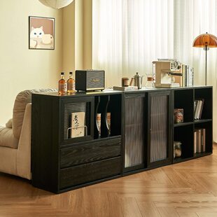 复古实木黑色自由组合柜客厅储物柜一体落地置物柜收纳书柜小户型