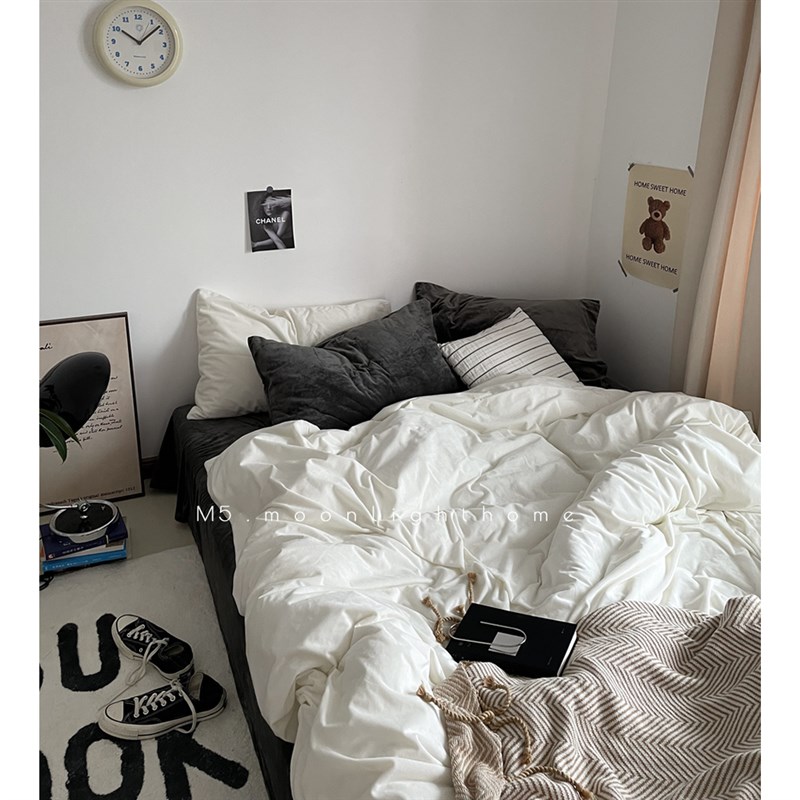 黑白电影/禁欲系冬季保暖毛绒四B件套天鹅绒珊瑚绒床单床笠款床品