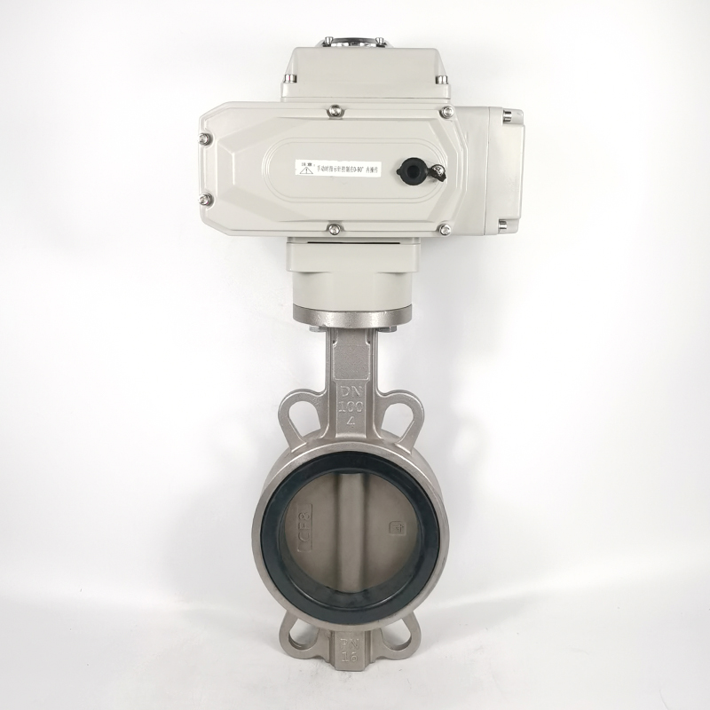 D971X/F-16P 电动304不锈钢蝶阀 四氟密封对夹式阀门DN50 80 100