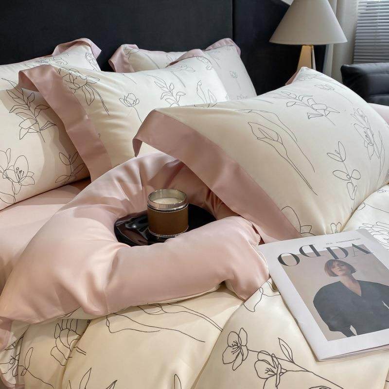 A类60支天丝印花四件套夏季凉感莱赛尔纤维被套丝滑裸睡床笠床品