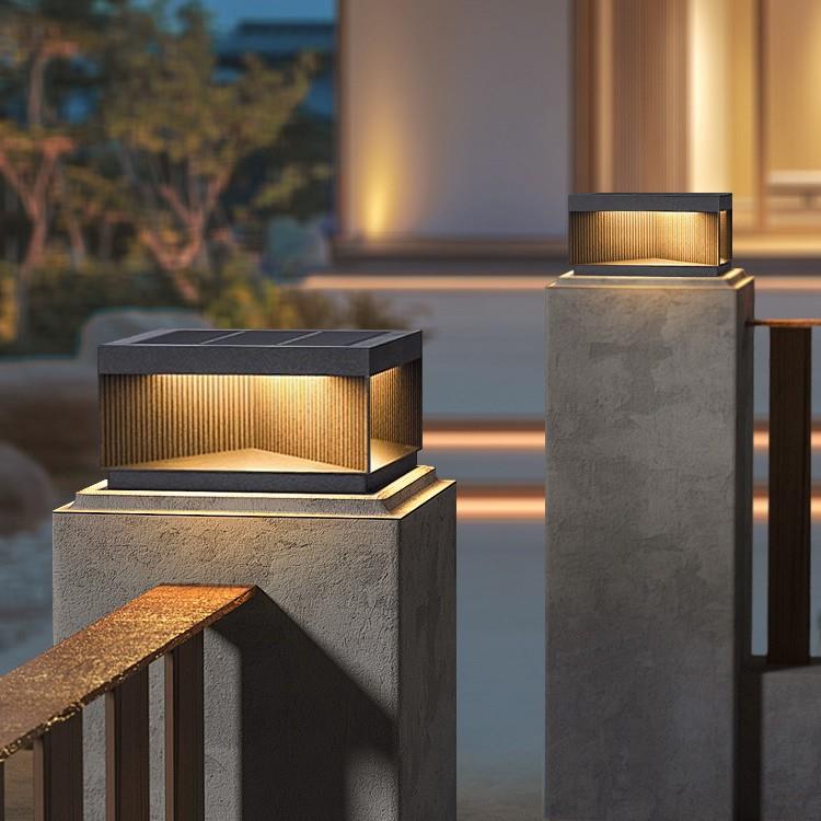 太阳能柱头灯室外现代别墅大门围墙装饰柱子灯户外防水庭院灯方形