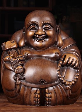 进口黑檀木笑佛摆件m客厅茶室书房手工精雕禅意工艺礼品大肚弥勒