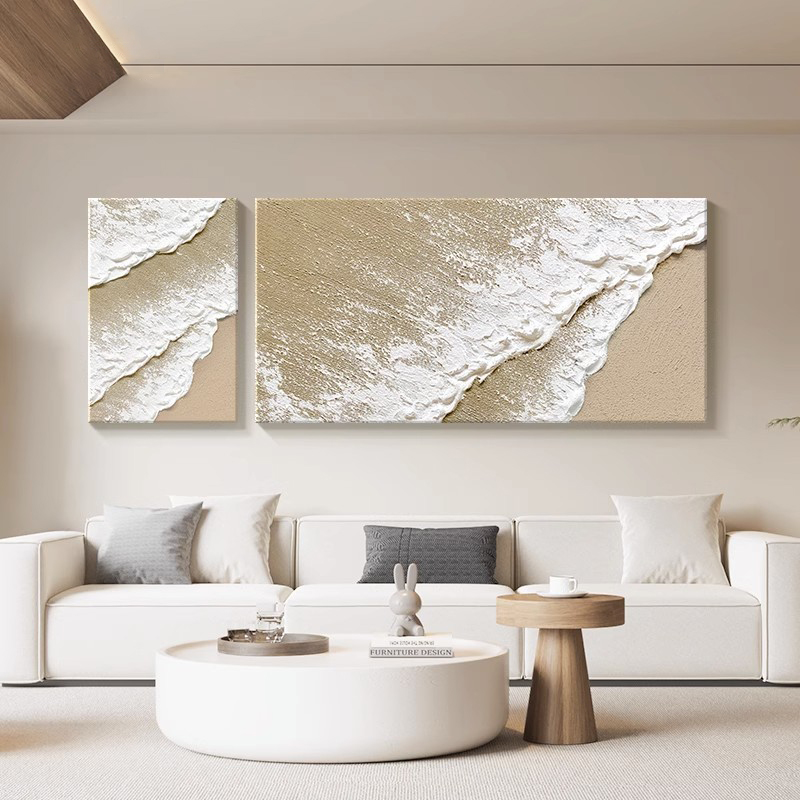 海浪立体感奶油风客厅装饰画高档砂岩画沙发背景墙肌理Z艺术无框图片