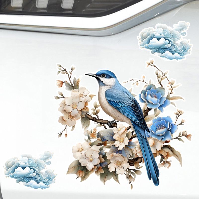 国风花鸟图划痕遮挡汽车遮盖贴