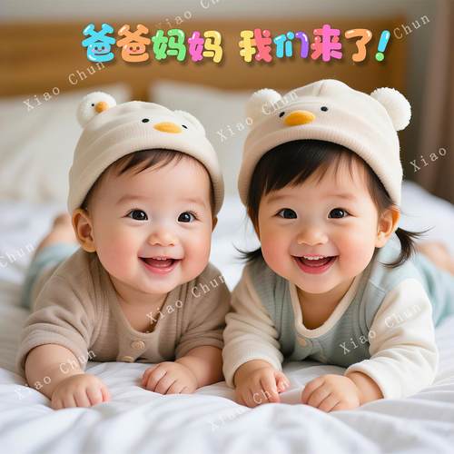 宝宝画龙凤胎孕妇画自粘报墙贴纸
