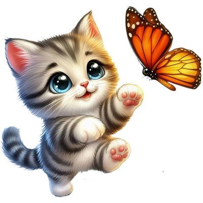 可爱小猫咪扑蝶贴纸遮丑自粘贴