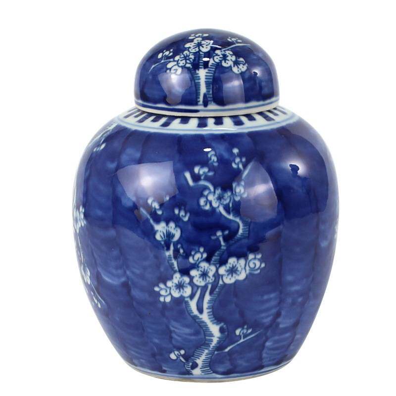景德镇纯手绘青花宝珠坛仿古陶瓷鱼草图盖罐储物罐青花瓷居家摆件