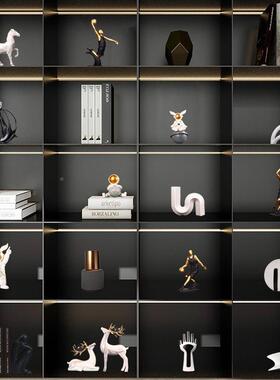 圩件派饰品展轻装摆书柜艺品办公新工工艺品装饰品套装软中式奢示