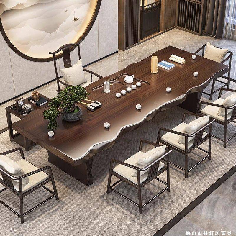 实木BDJ茶桌自边茶桌体一整然厅套客办公室家用豪华桌椅组一合