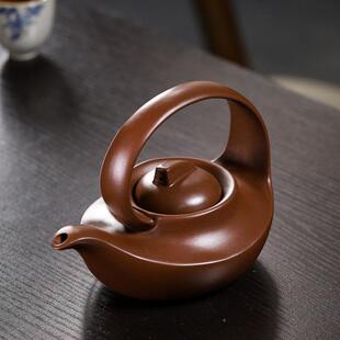 宜兴原紫泥曲矿壶提梁紫砂壶Z1825-一批件起提手茶壶370毫升大容
