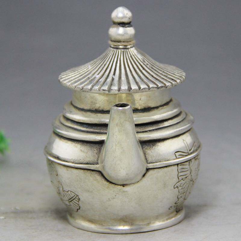 古玩家居摆件 收藏复古做旧铜器工艺品白铜杂项童子茶壶 水壶