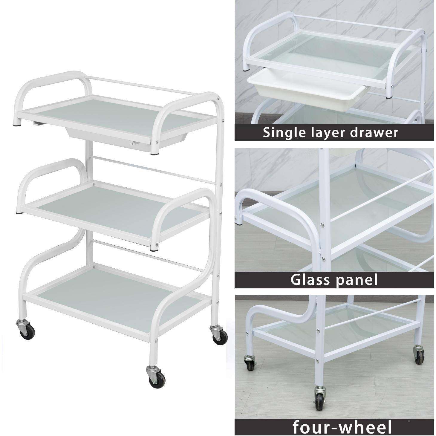 新款置玻璃车理发店发廊家用简约物工具沙车推跨境亚马沙龙托盘逊