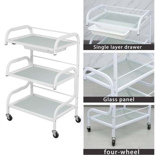 新款置玻璃车理发店发廊家用简约物工具沙车推跨境亚马沙龙托盘逊