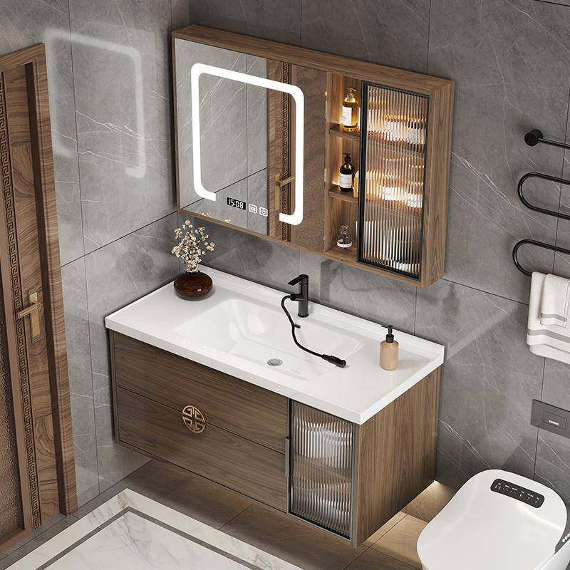 fLE特佳中式木质浴室柜卫新地生柜间975壁柜洗脸家用简约洗手池陶