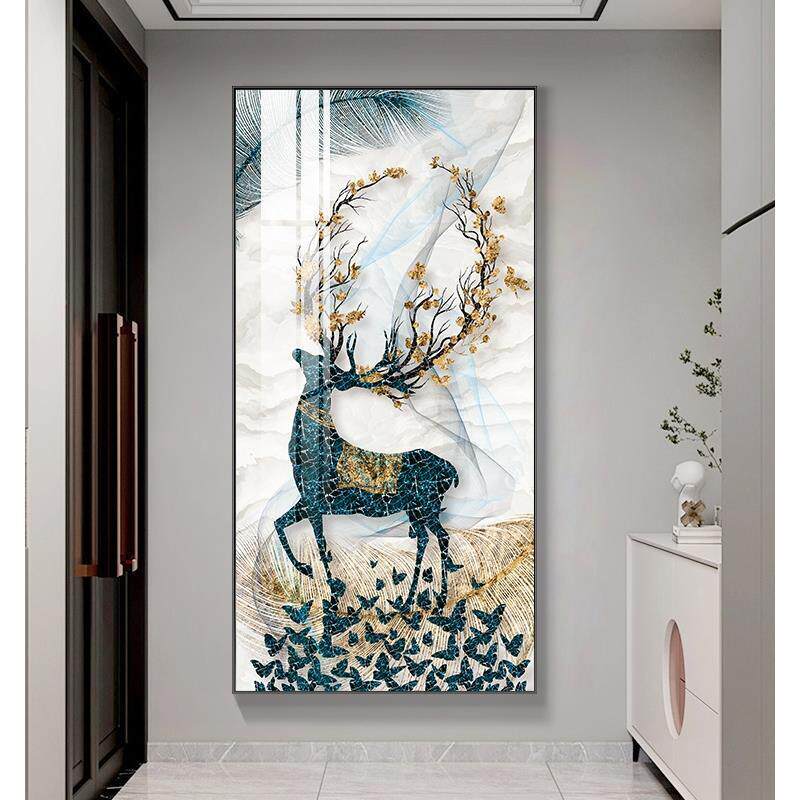 入画户玄关装饰画奢现UPT代约走廊过道竖简版挂客厅正对门轻大幅