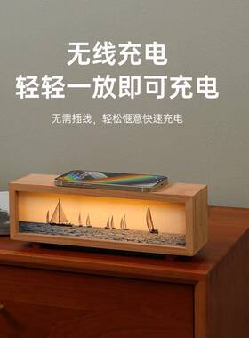 新款创意木无线光画51803小夜纹充灯三色灯光触摸调节床头灯摆件
