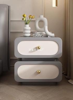 意式极简轻奢实木床头柜约现代法式奶油风储物柜黑简MWK皮床色边