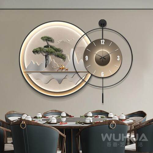 迎松餐CYWH-356厅饰画高档钟表挂钟le灯画饭厅挂画客客厅麋d鹿时