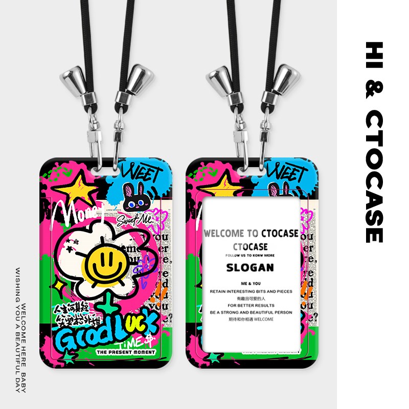 原创【笑脸花涂鸦】证件r保护卡套公交学生饭卡校园挂牌挂脖创意