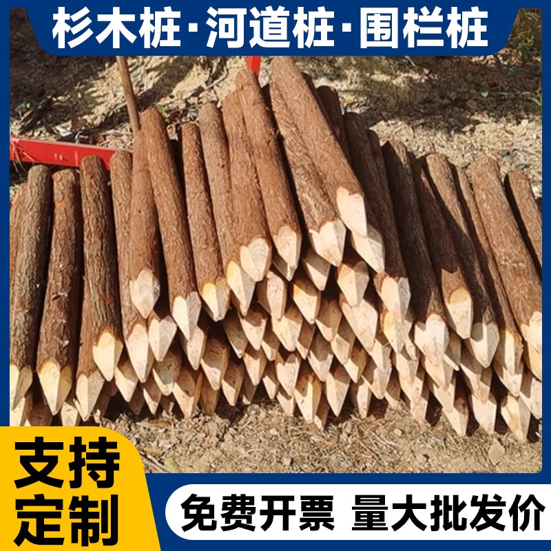 木桩打桩立柱户外河道工程带皮杉木桩围栏园O林绿化树木支撑杆栅