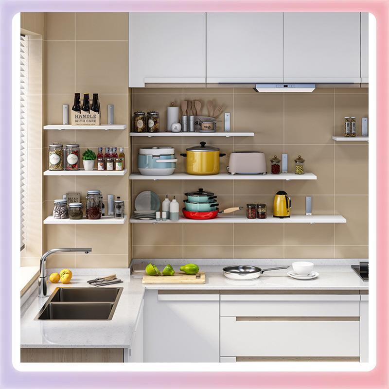 3YK免打孔墙上置物架厨房隔板冲实木一字搁板墙壁书架壁挂墙面收