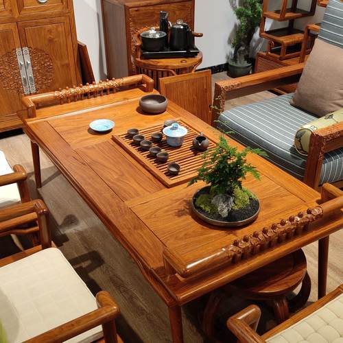 5V红木新中式茶桌刺猬紫檀苏梨京瓷家具花梨木功夫金樽茶台定 制