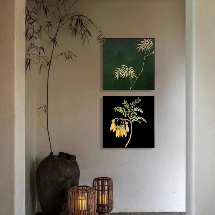 《清竹逢春》轻法式中古风客厅装饰画禅意玄关挂画复古沙发墙壁画