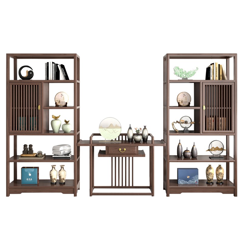 白蜡木博古架实木新中式茶叶柜茶室置物架茶台背景柜多宝阁展示柜