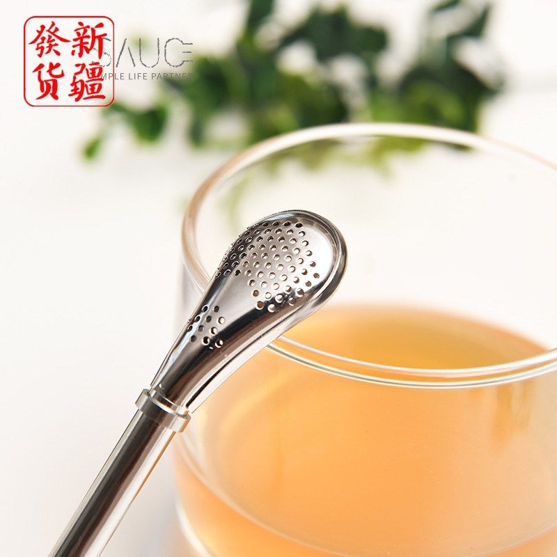 新疆包邮 日式304不锈钢吸管套装勺子咖啡搅拌茶勺残渣花茶过滤勺