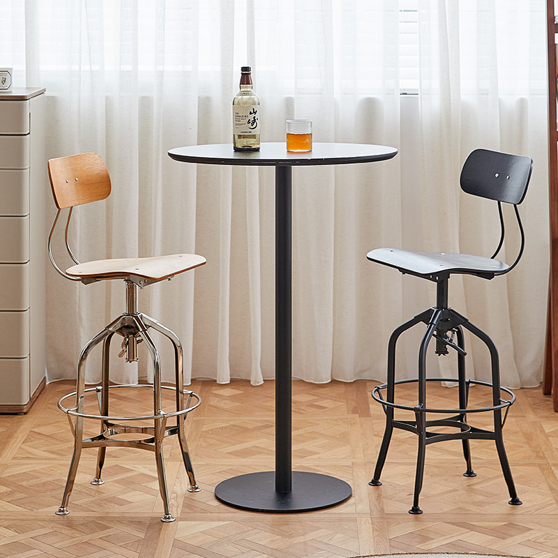 小卡家居复古铁艺酒吧椅工业风高吧凳家用升降吧台椅实木高凳子