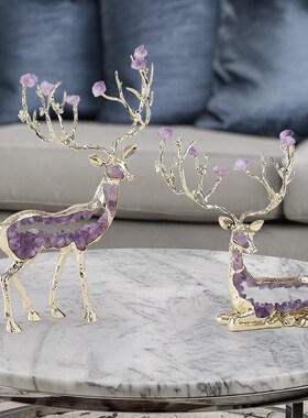 一鹿财水晶e招财鹿摆件客厅关酒柜视柜玄装饰公司电一鹿生财开业