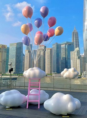 网红云朵气球玻璃钢雕塑景区打卡拍照美陈L布置草坪造景装饰大摆